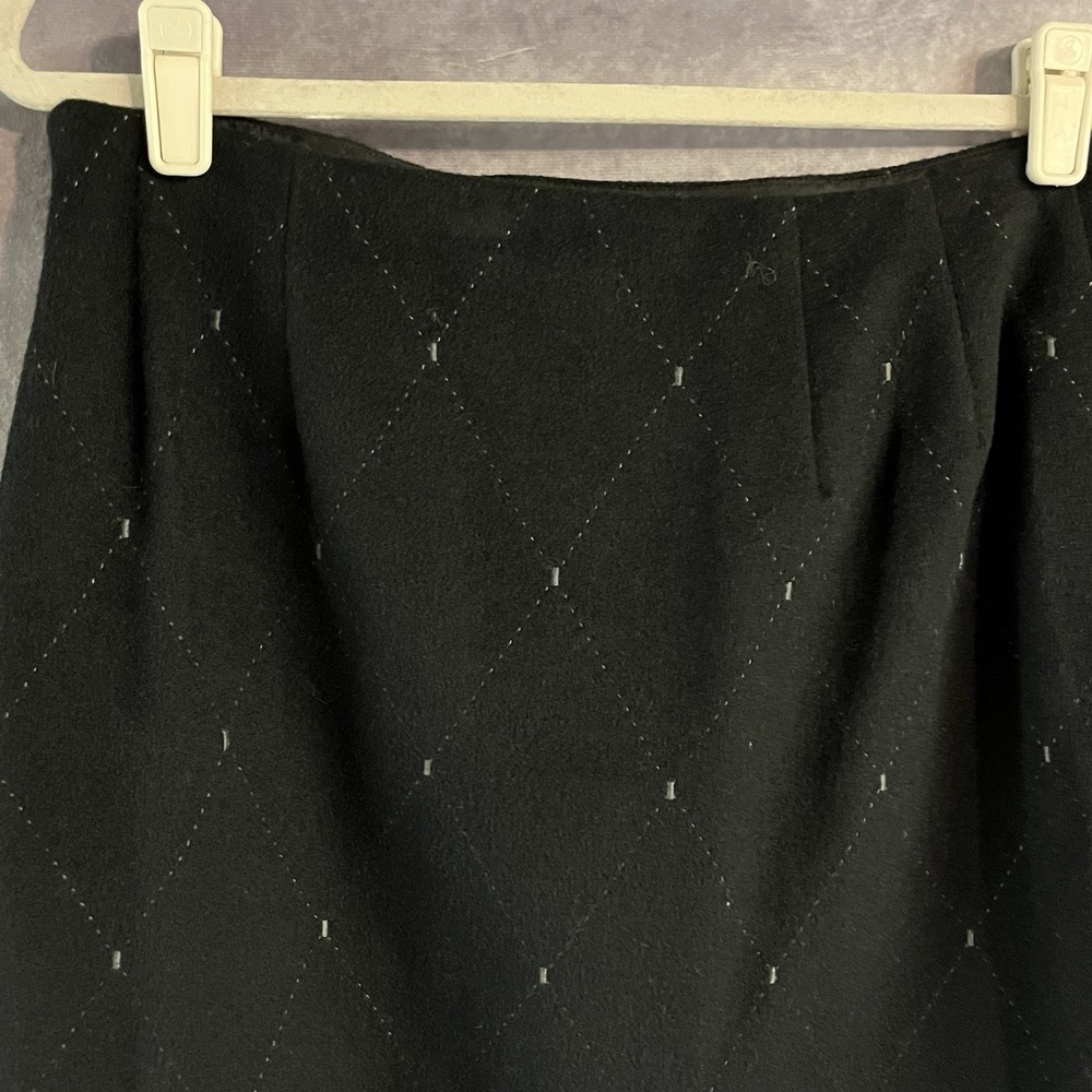 J. McLaughlin‎ Black Wool Cashmere Diamond Pattern Pencil Skirt Size 10 Classic - Picture 4 of 10